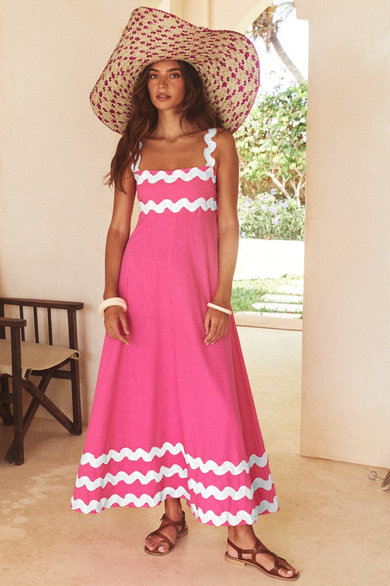 Dbvacay Wave Straps Color Block Maxi Dress