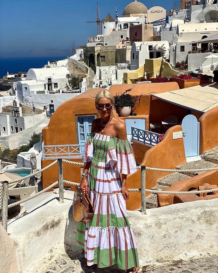 Dbvacay Bandeau Ruffle Striped Printed Maxi Dress