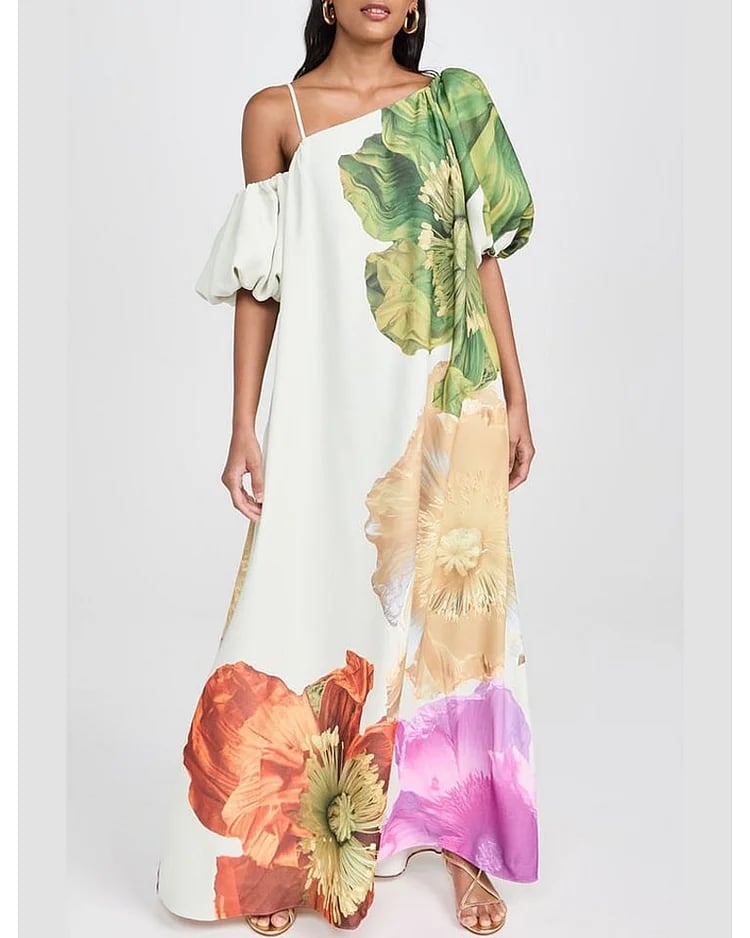 Dbvacay Floral Printed Open Shoulder Maxi Dress