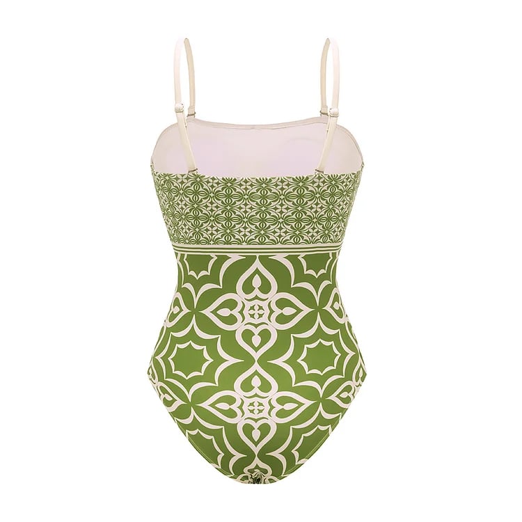 Bandeau Retro Geometry Print One Piece Swimsuit