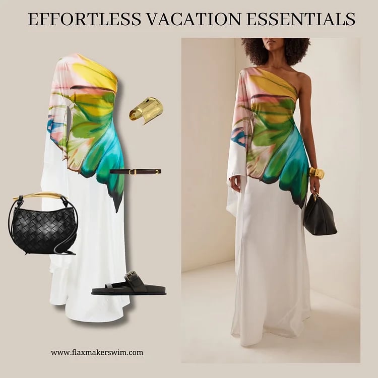 Dbvacay Oblique shoulder Papillon Print Maxi Dress