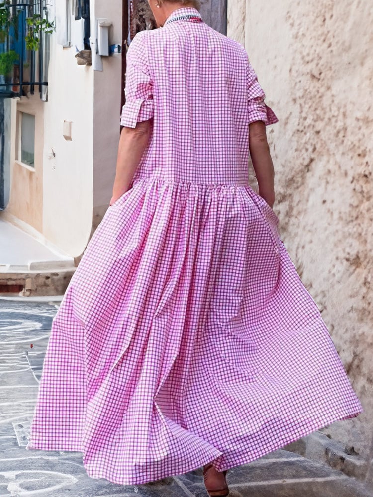 Dbvacay Long Sleeve Shirt Patchwork Cotton Dress