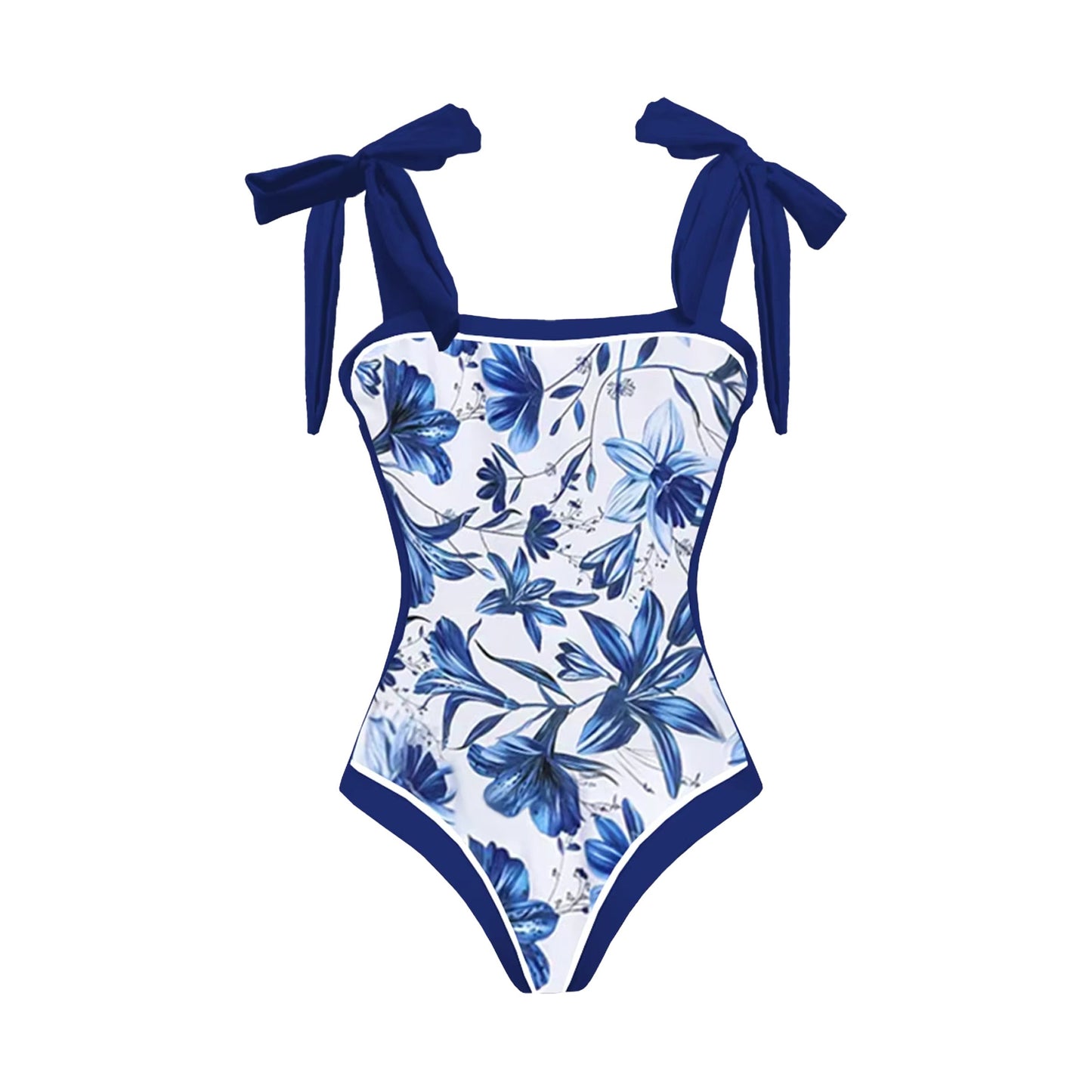 Blue Printed Sling One Piece Swimsuit Set