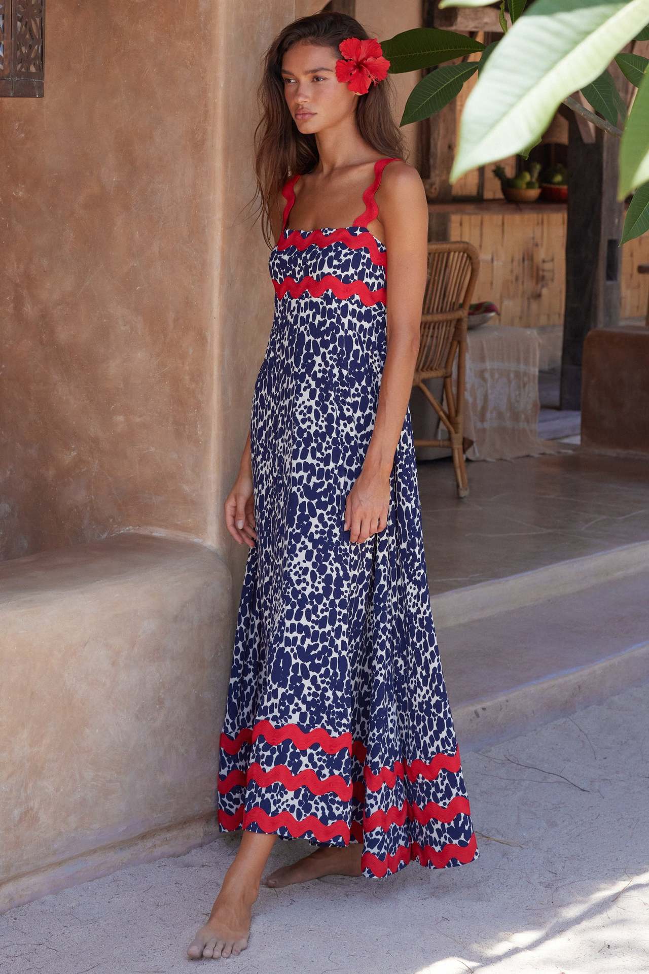 Dbvacay Wave Straps Dot Print Maxi Dress