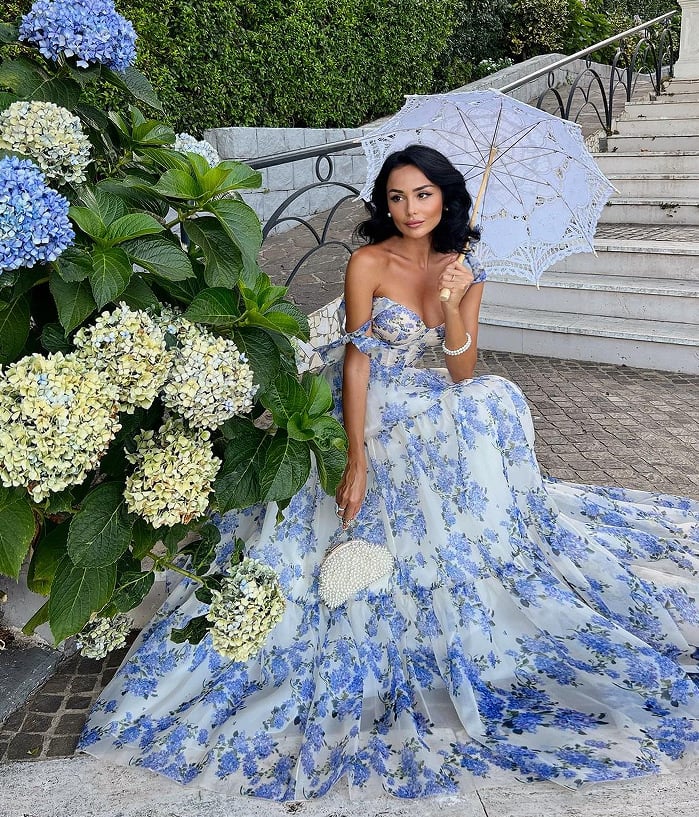 Dbvacay Blue Printed Fairy-style Maxi Dress