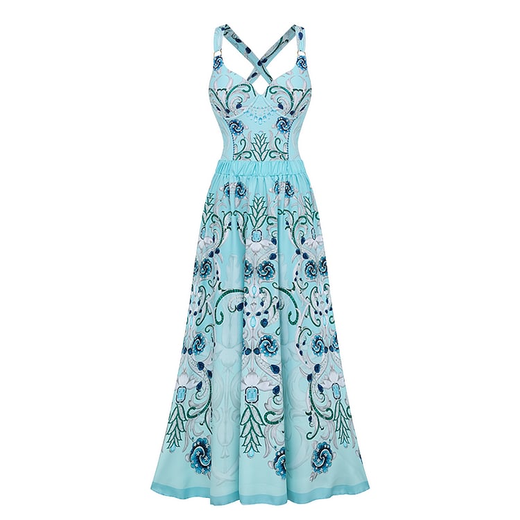 Dbvacay Floral Print Flared Skirt Swimsuit Set
