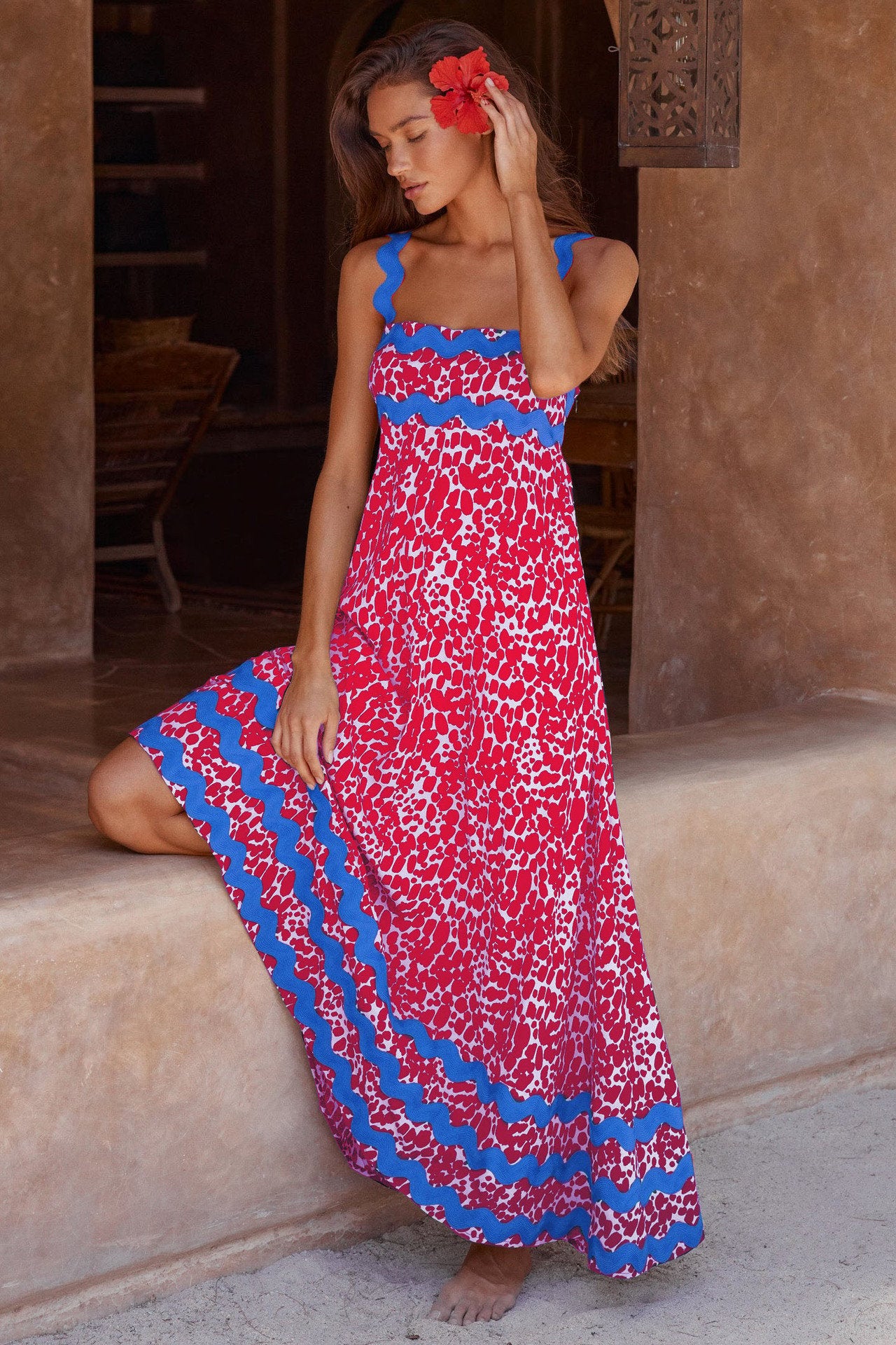 Dbvacay Wave Straps Dot Print Maxi Dress
