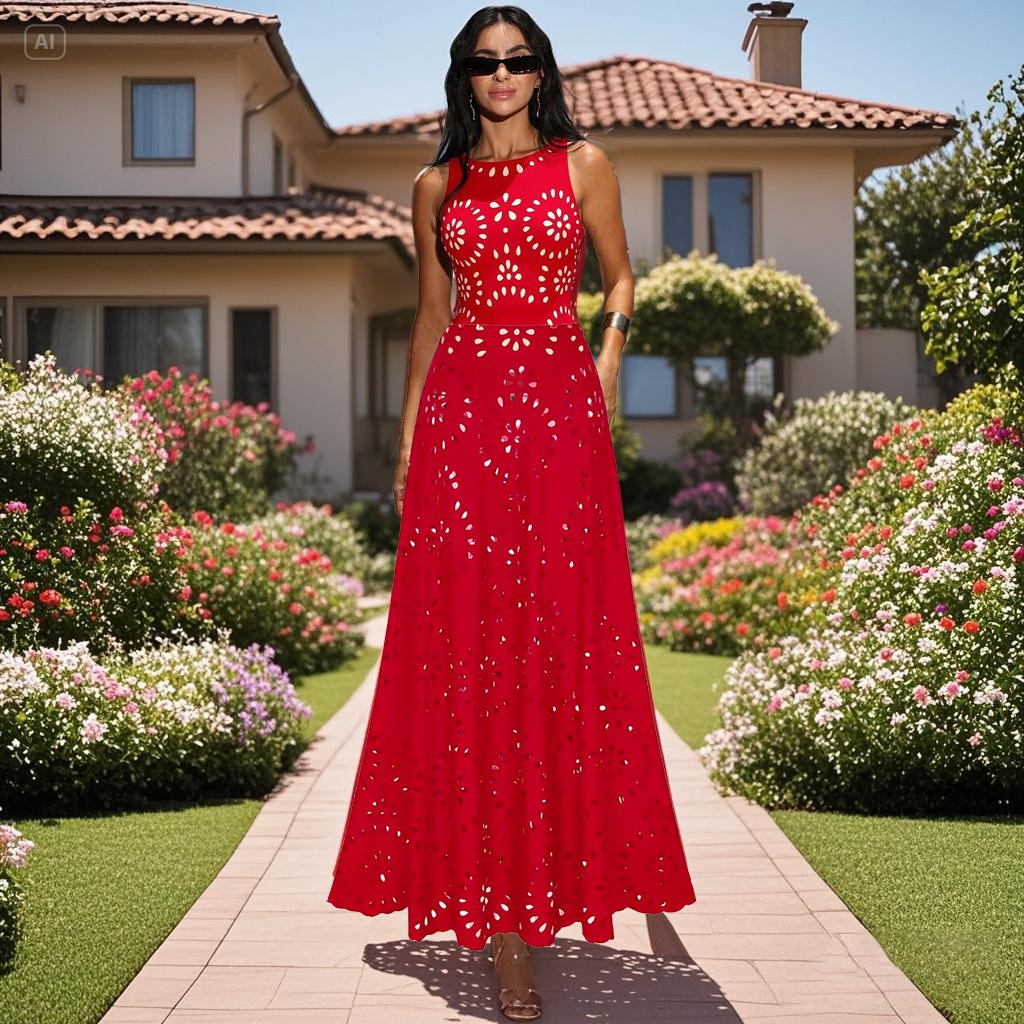 Laser Cutting Flower Hollow Flared Skirt Swimsuit Set