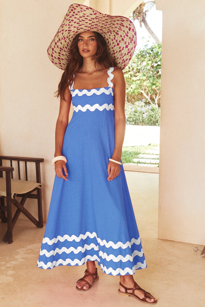 Dbvacay Wave Straps Color Block Maxi Dress