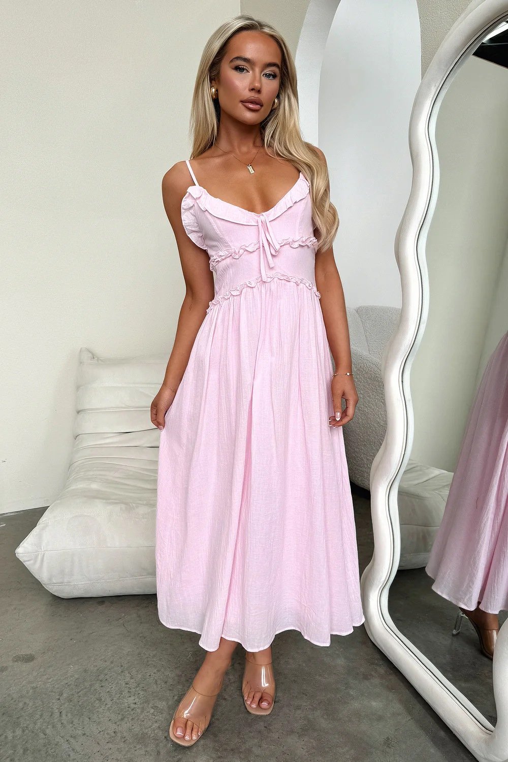 Dbvacay Red halterneck ruffled Maxi Dress