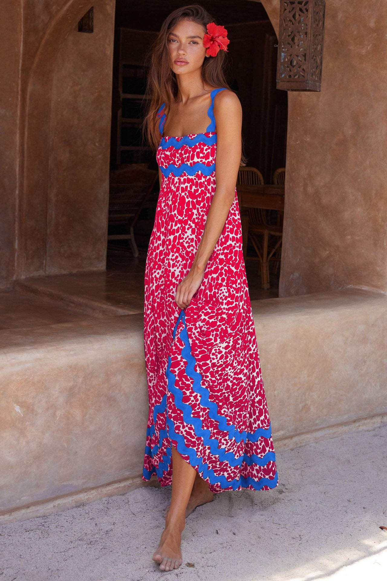 Dbvacay Wave Straps Dot Print Maxi Dress