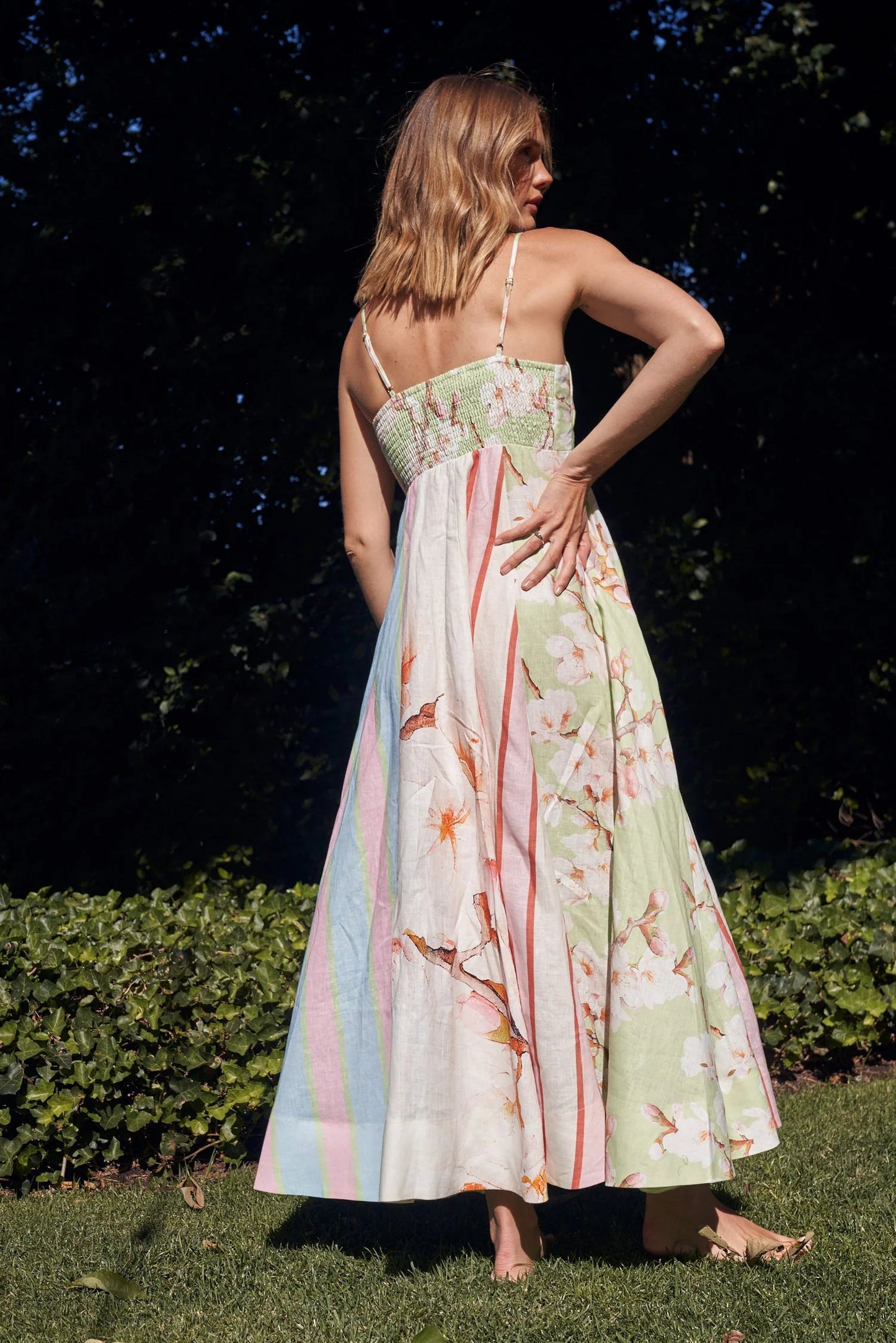 Dbvacay Floral-pieced Spaghetti-strap Maxi Dress