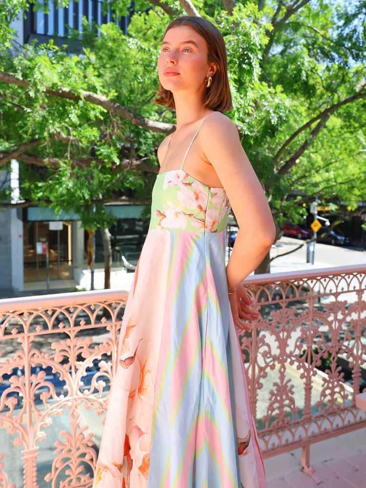 Dbvacay Floral-pieced Spaghetti-strap Maxi Dress
