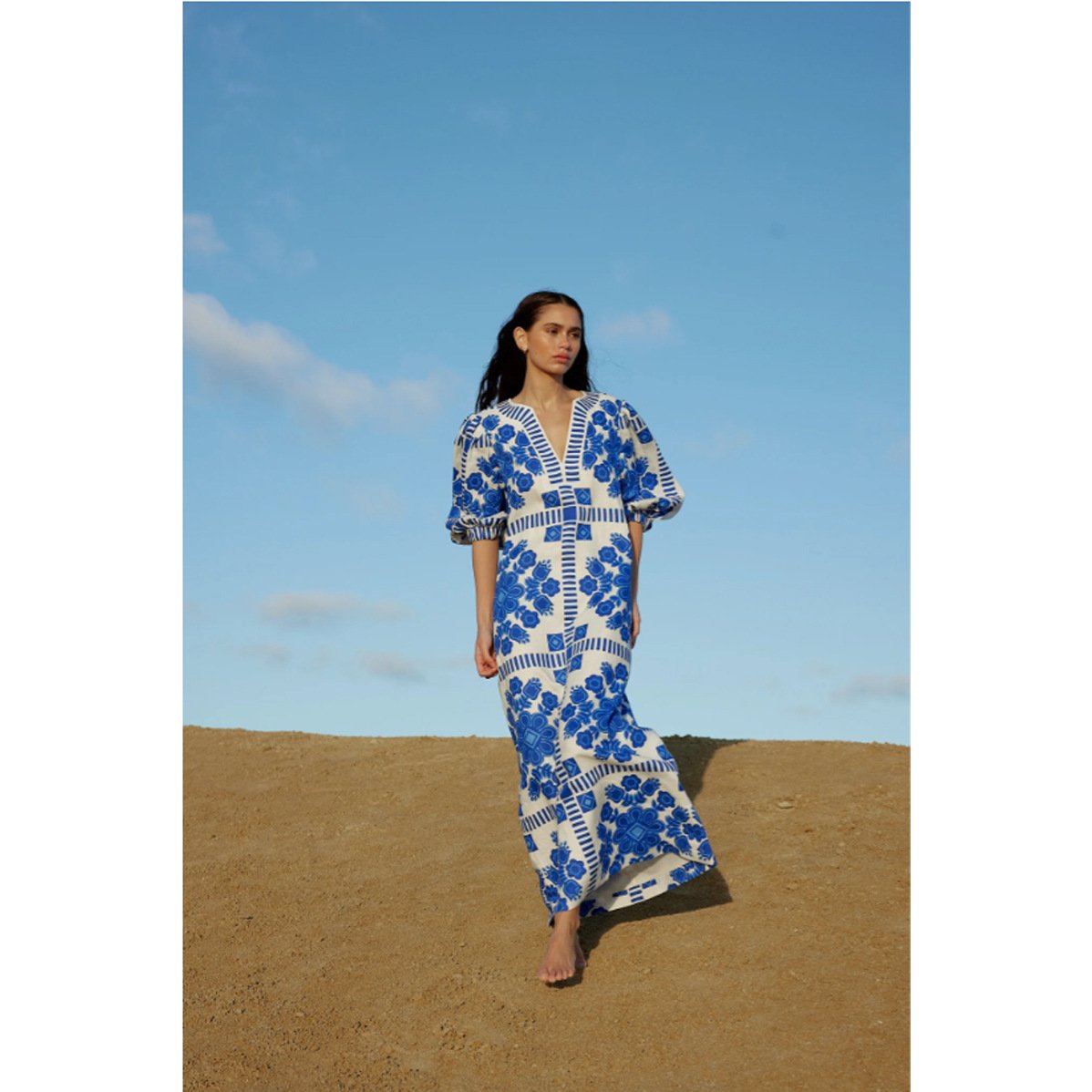 Dbvacay Blue printed vacation Maxi Dress