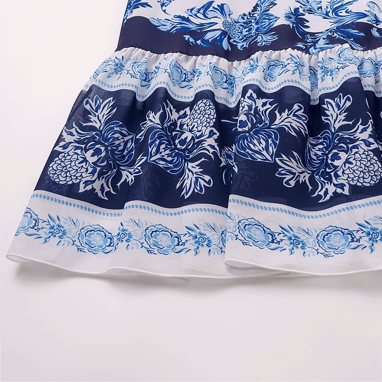 Long Sleeve Flower Color Block Print Swimsuit Set