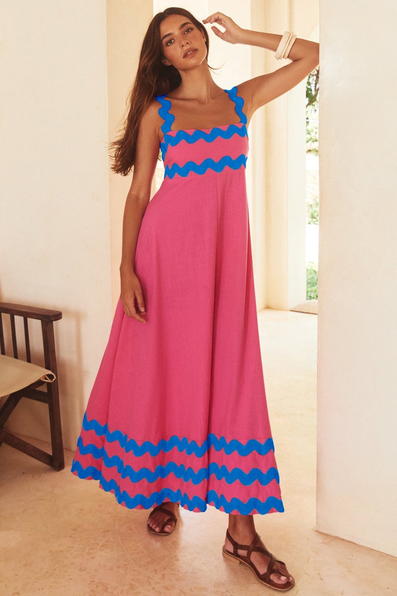 Dbvacay Wave Straps Color Block Maxi Dress