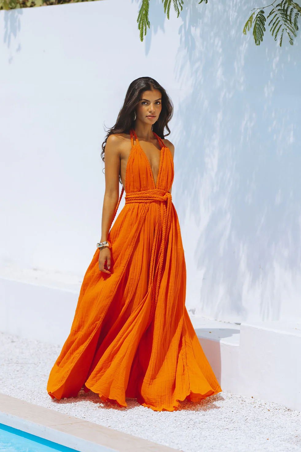 Dbvacay Backless with straps and flowing suitable for vacation Maxi Dress