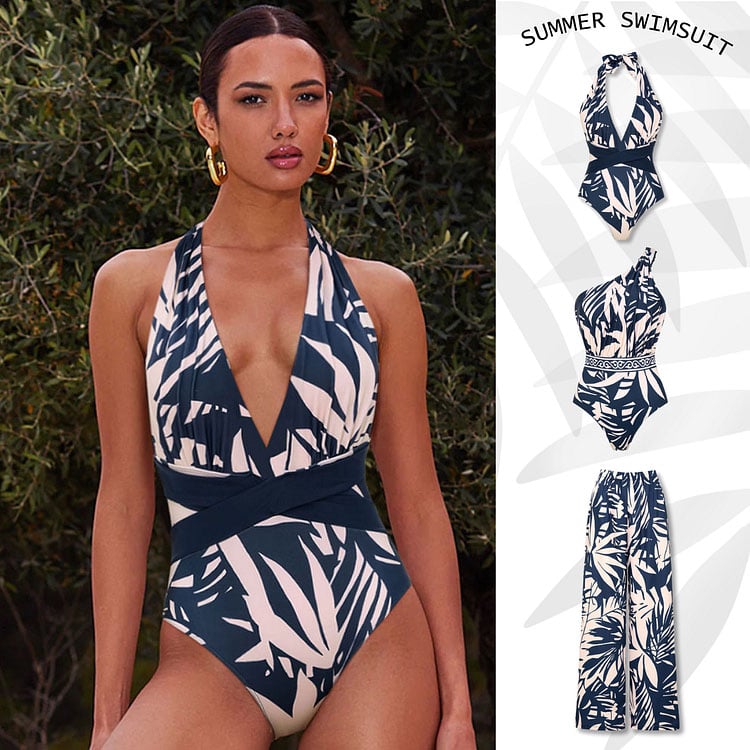 Dbvacay Print Pants One Piece Swimsuit Set