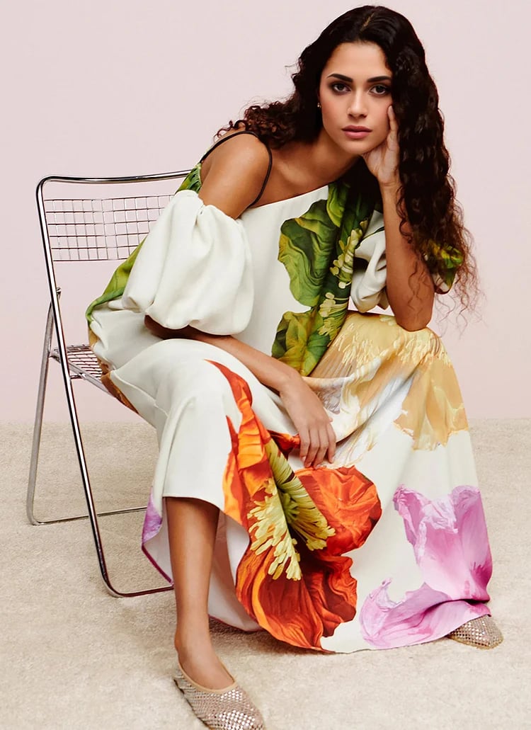 Dbvacay Floral Printed Open Shoulder Maxi Dress