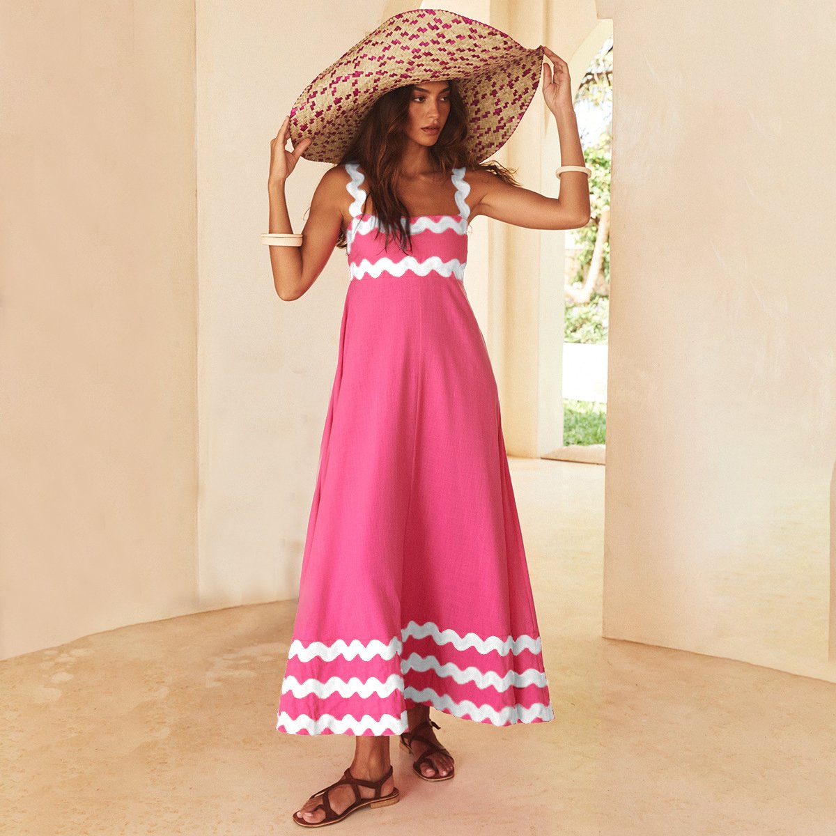 Dbvacay Wave Straps Color Block Maxi Dress