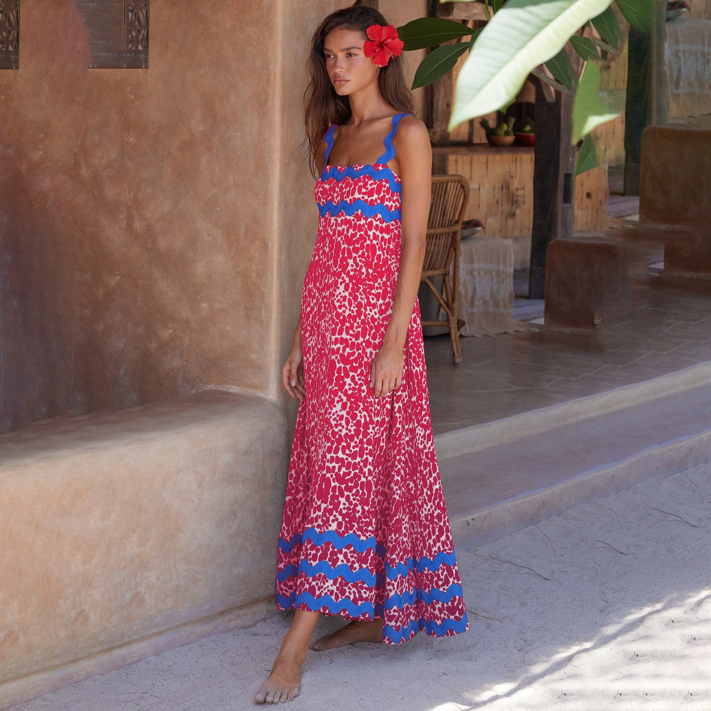 Dbvacay Wave Straps Dot Print Maxi Dress