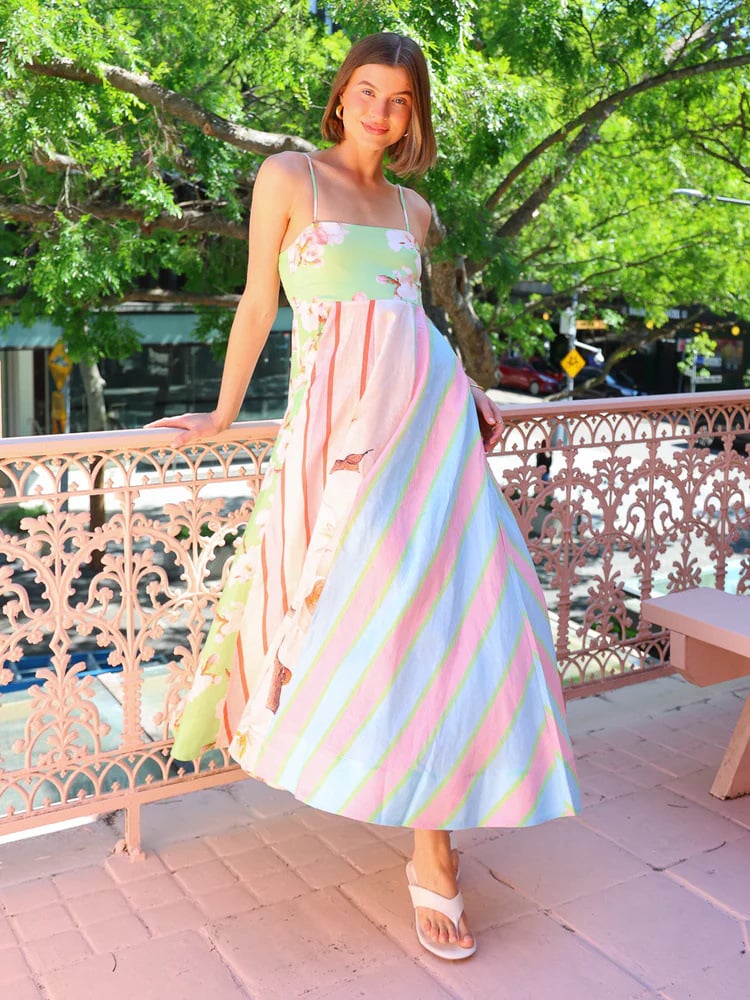 Dbvacay Floral-pieced Spaghetti-strap Maxi Dress
