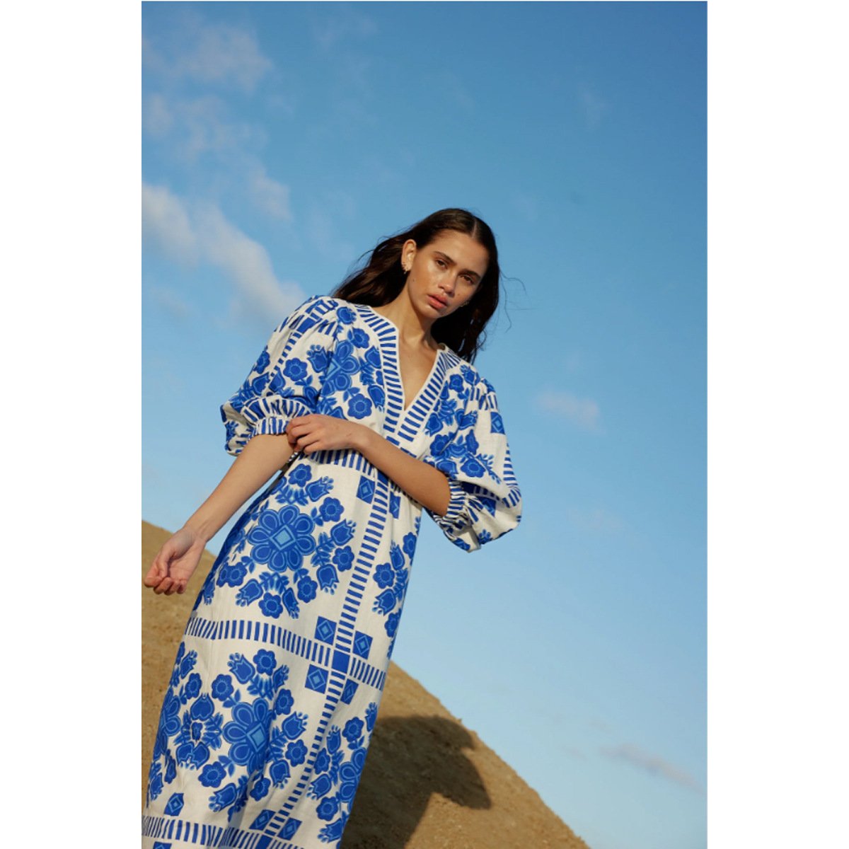 Dbvacay Blue printed vacation Maxi Dress
