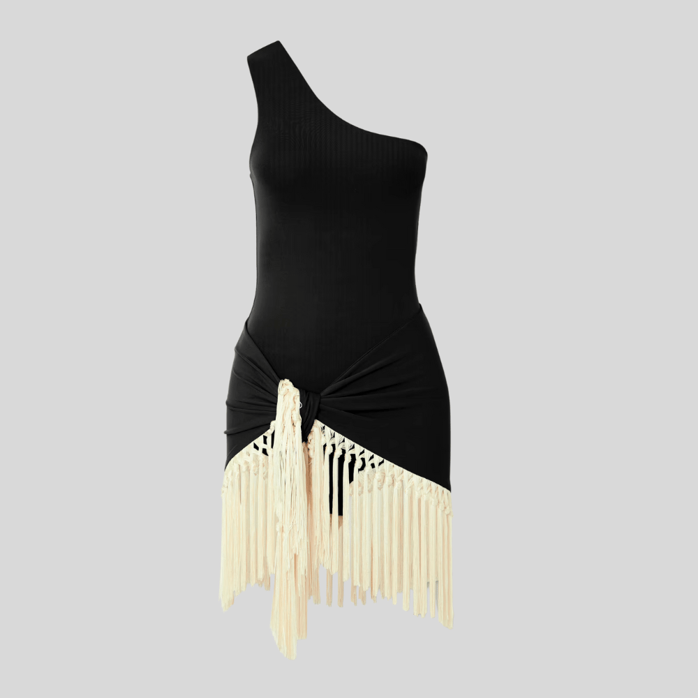 Black Taaael One Piece Skirt Swimsuit Set