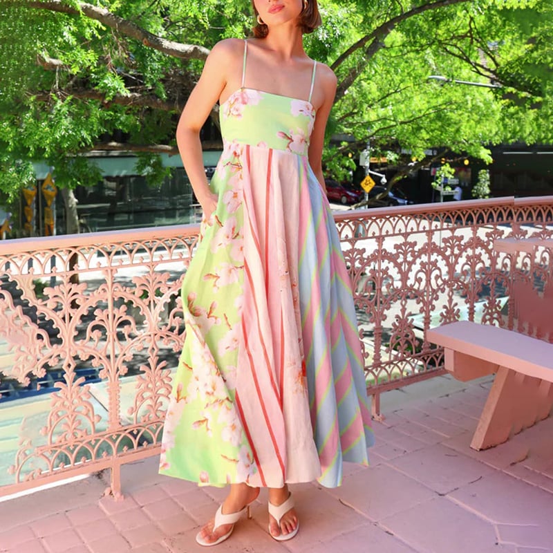 Dbvacay Floral-pieced Spaghetti-strap Maxi Dress