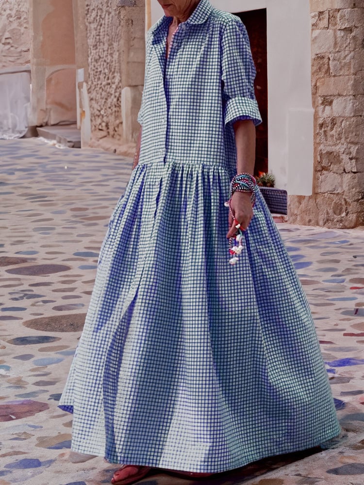 Dbvacay Long Sleeve Shirt Patchwork Cotton Dress