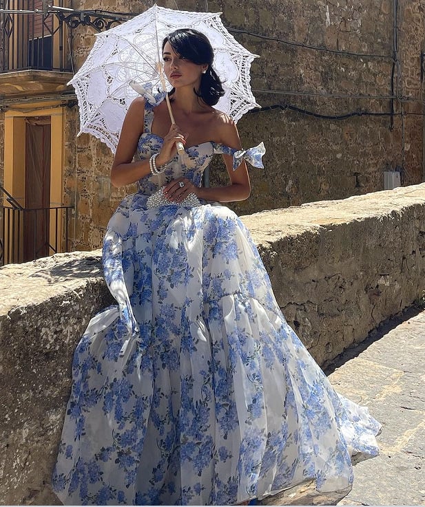 Dbvacay Blue Printed Fairy-style Maxi Dress