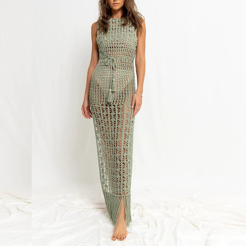 Crochet Tassels Cover-Up Dress