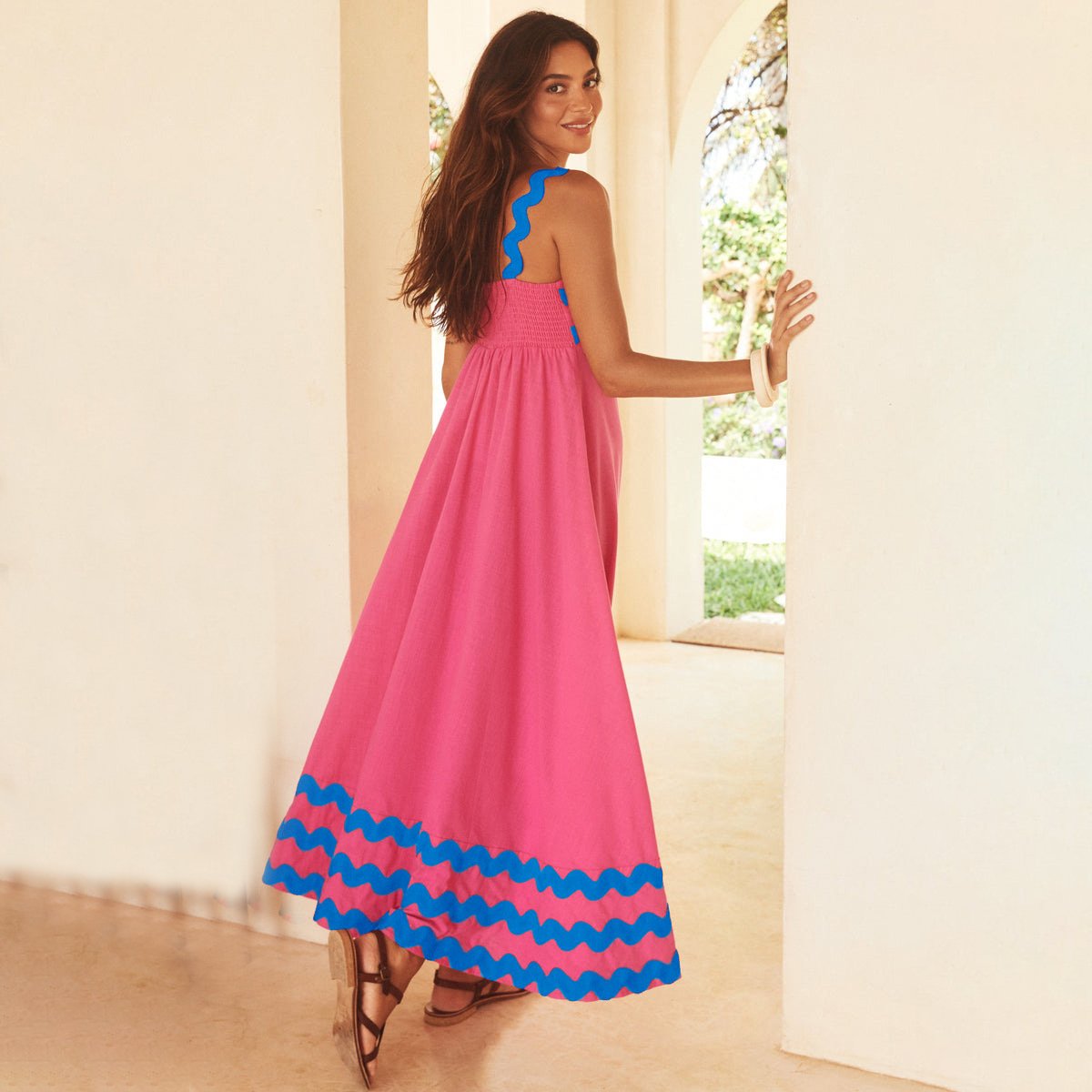 Dbvacay Wave Straps Color Block Maxi Dress