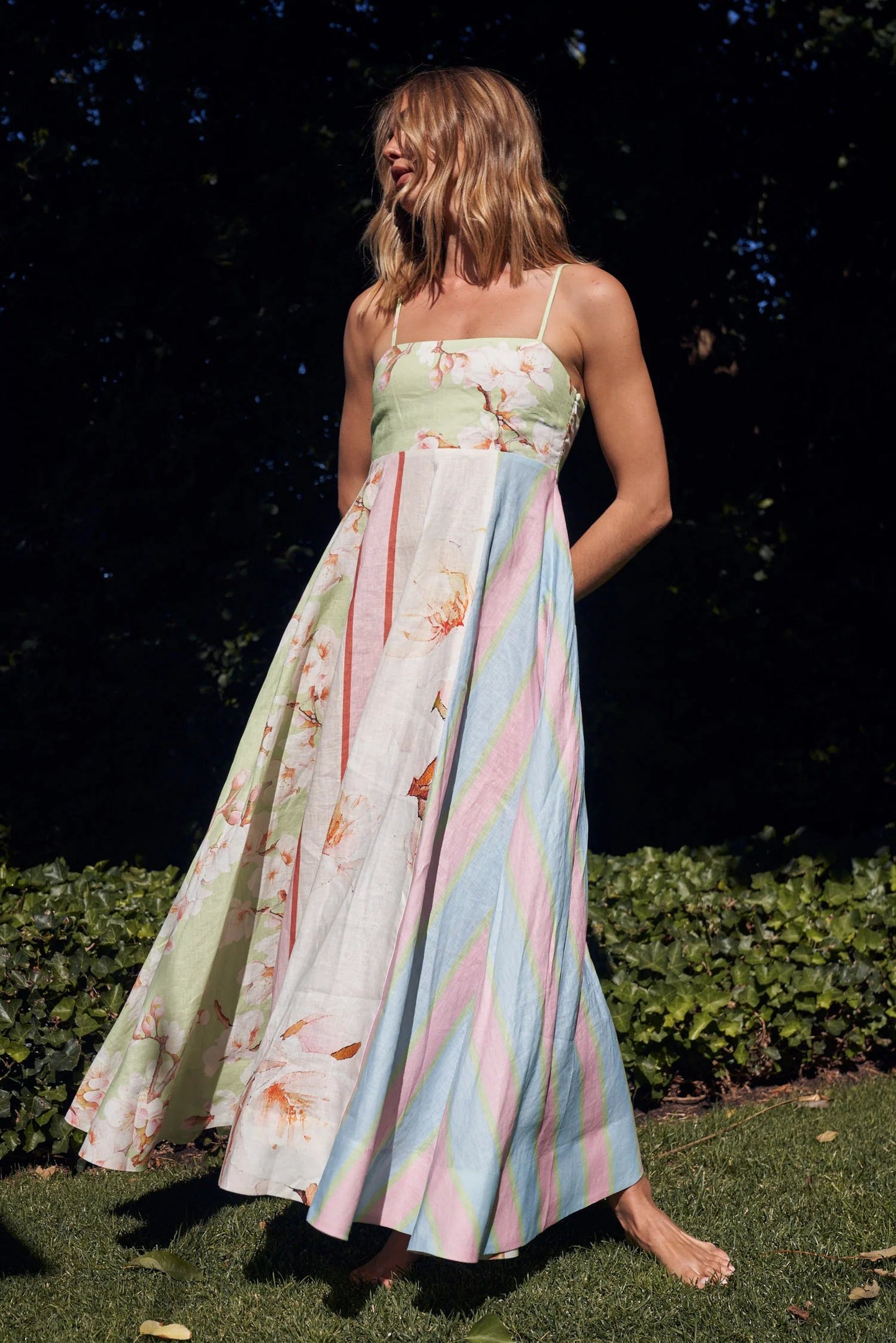 Dbvacay Floral-pieced Spaghetti-strap Maxi Dress