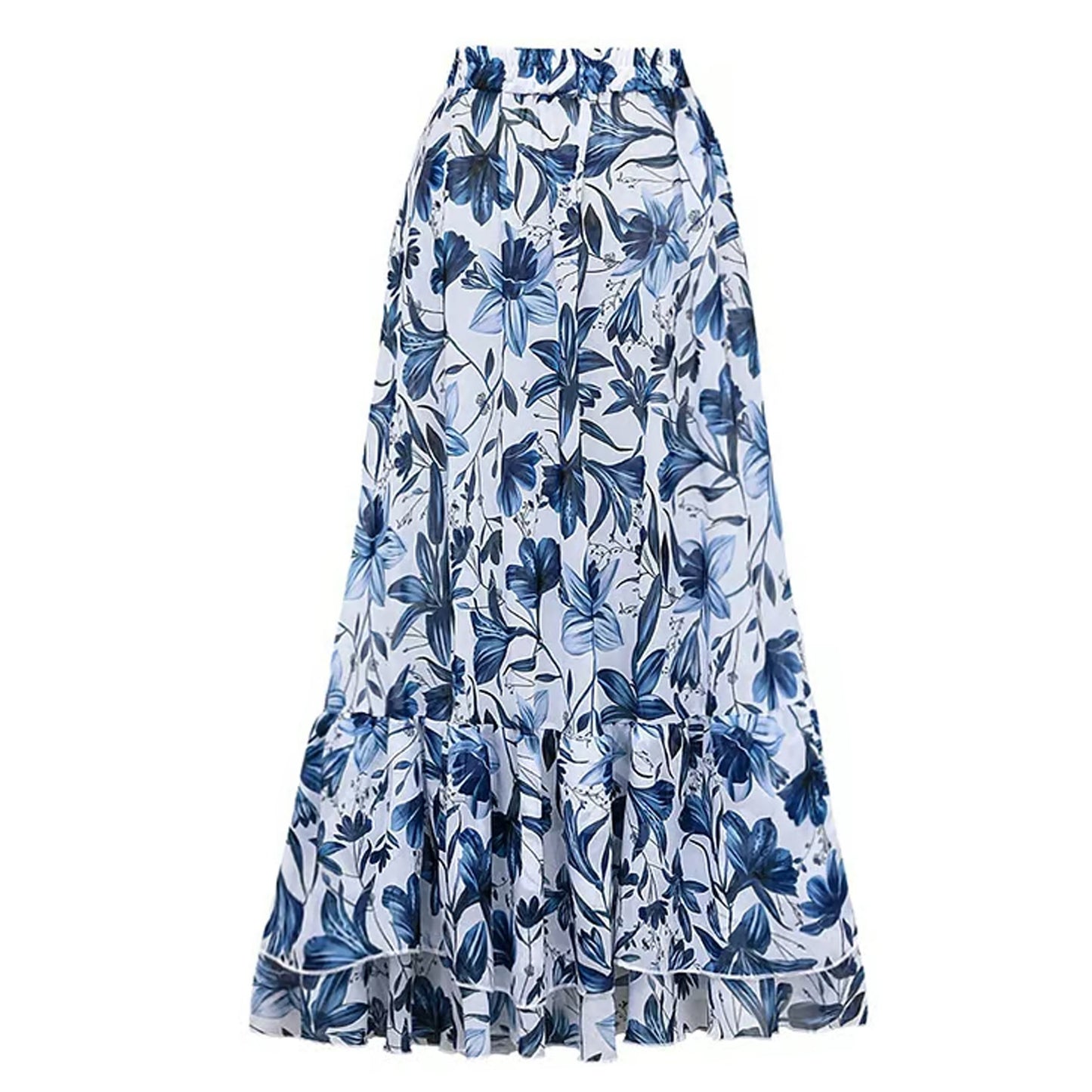 Blue Printed Ruffle One Piece Swimsuit Set
