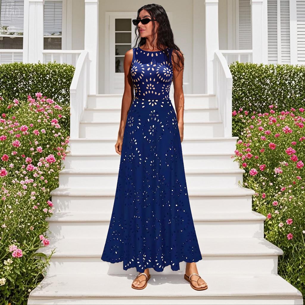 Laser Cutting Flower Hollow Flared Skirt Swimsuit Set