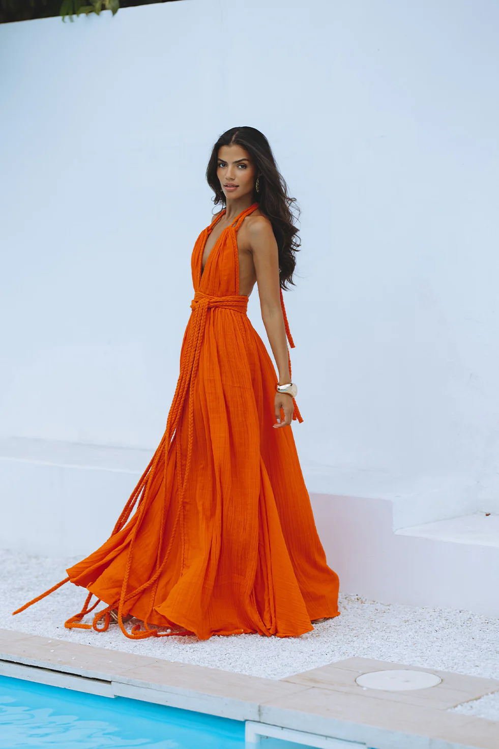 Dbvacay  Backless with straps and flowing suitable for vacation Maxi Dress