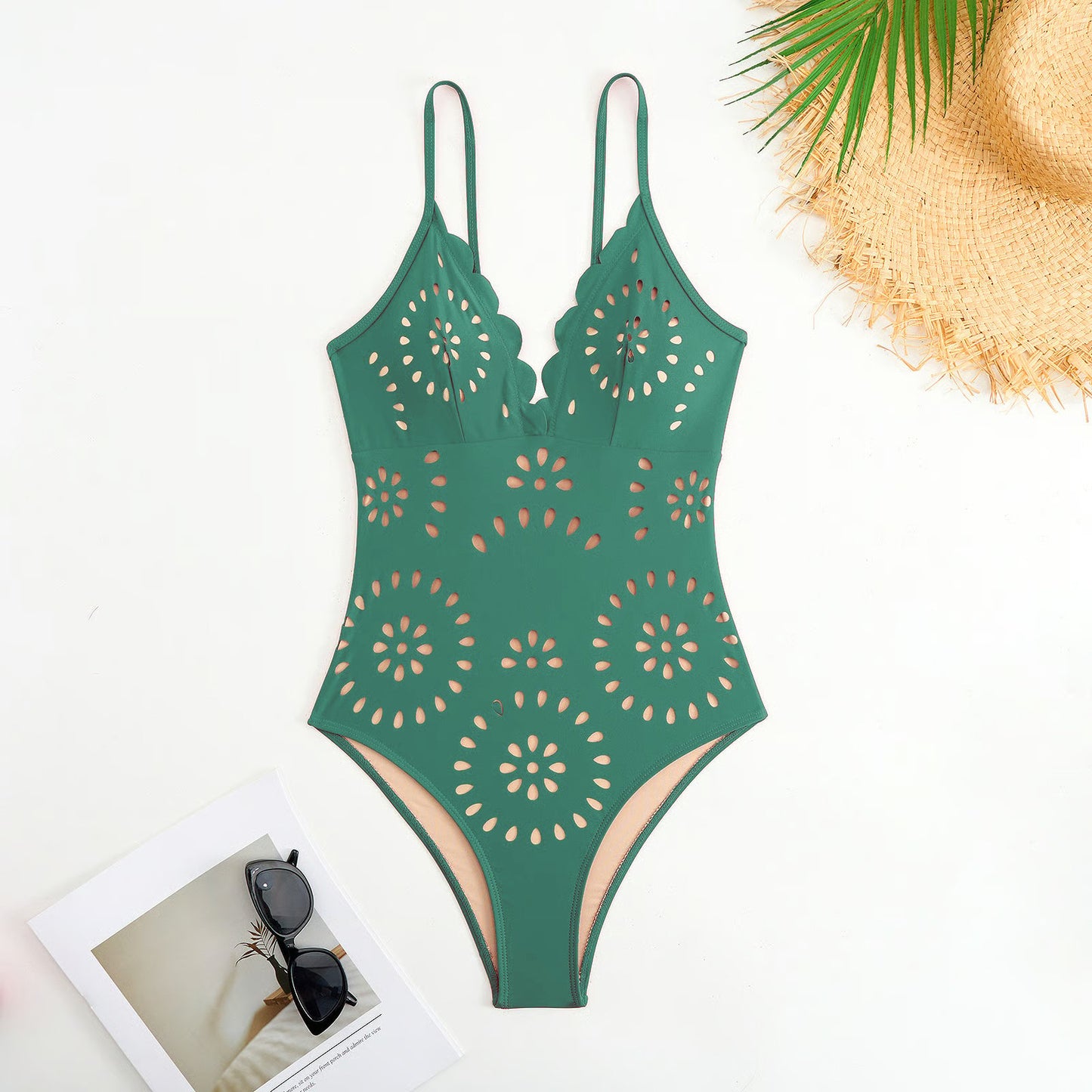 Laser Cutting Flower Hollow Flared Skirt Swimsuit Set