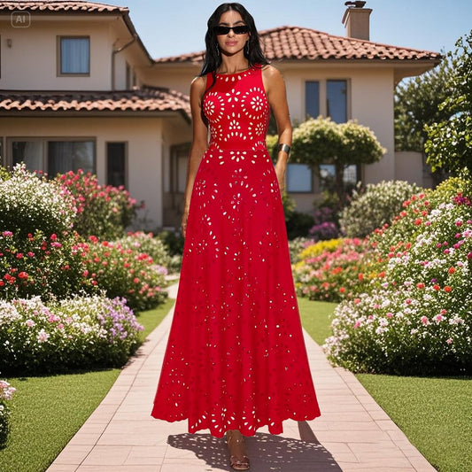 Laser Cutting Flower Hollow Flared Skirt Swimsuit Set