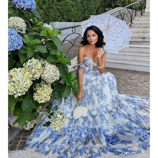 Dbvacay  Blue Printed Fairy-style Maxi Dress