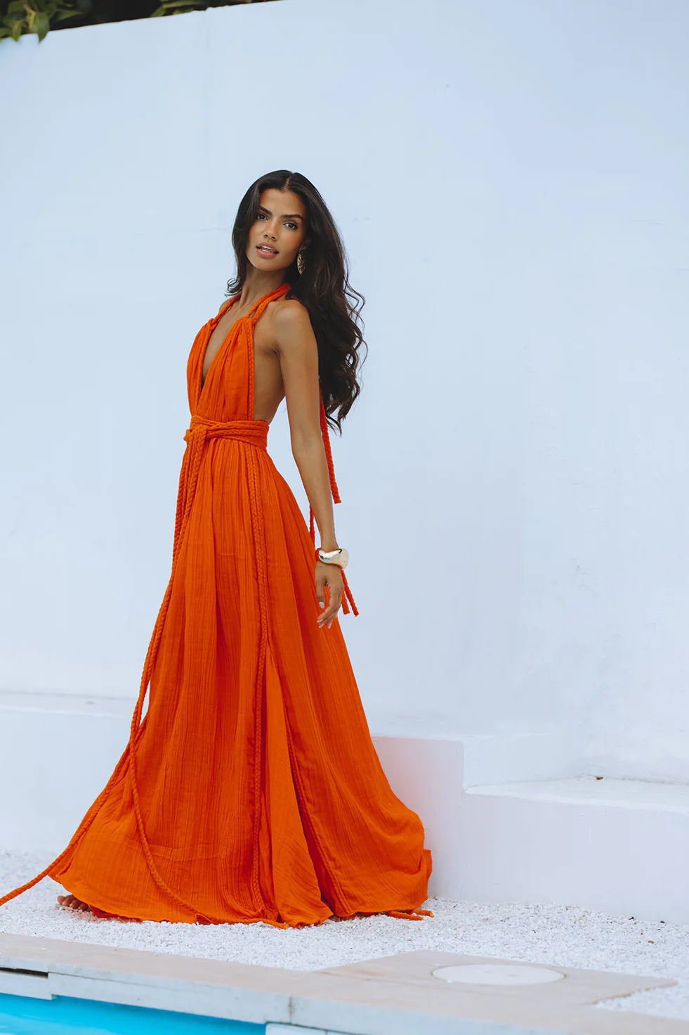 Dbvacay  Backless with straps and flowing suitable for vacation Maxi Dress