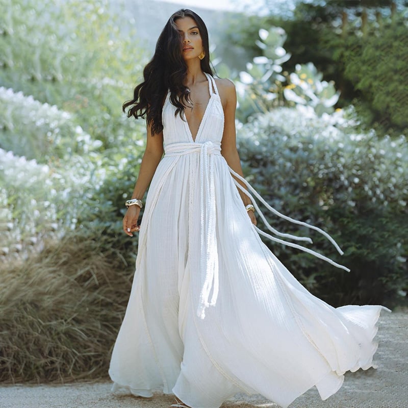 Dbvacay  Backless with straps and flowing suitable for vacation Maxi Dress