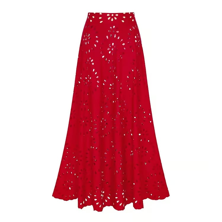 Laser Cutting Flower Hollow Flared Skirt Swimsuit Set