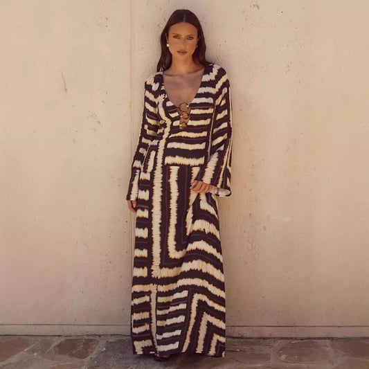 Dbvacay  Noria Print V-neck Vacation Maxi Dress