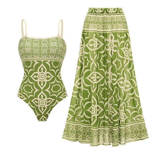 Bandeau Retro Geometry Print One Piece Swimsuit