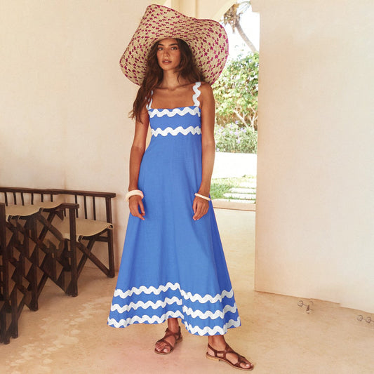 Dbvacay  Wave Straps Color Block Maxi Dress