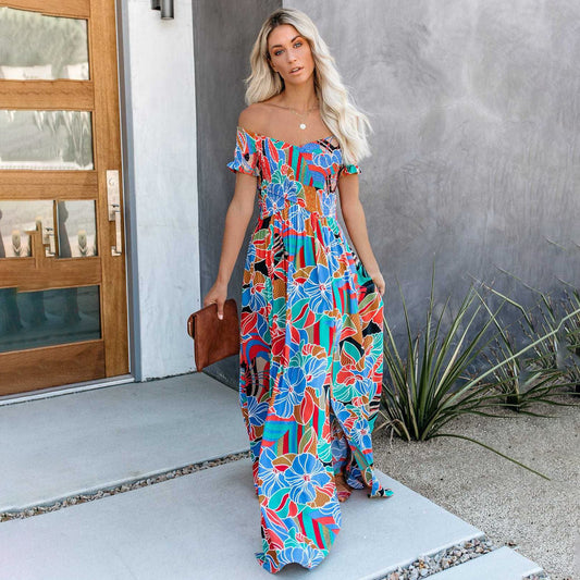 Dbvacay  Plant Print Ruched Maxi Dress