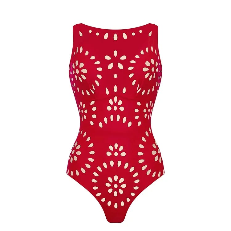 Laser Cutting Flower Hollow Flared Skirt Swimsuit Set