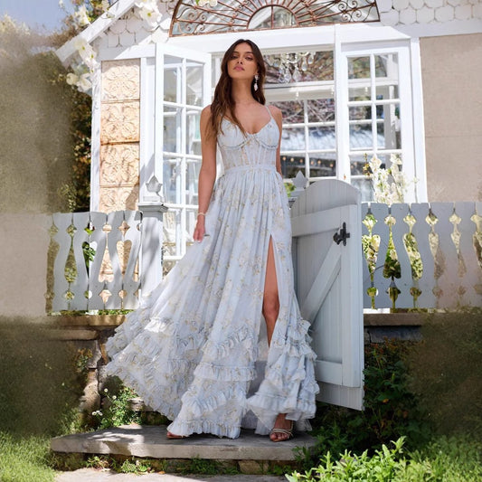 Dbvacay  High Quality Floral Print Split Maxi Dress