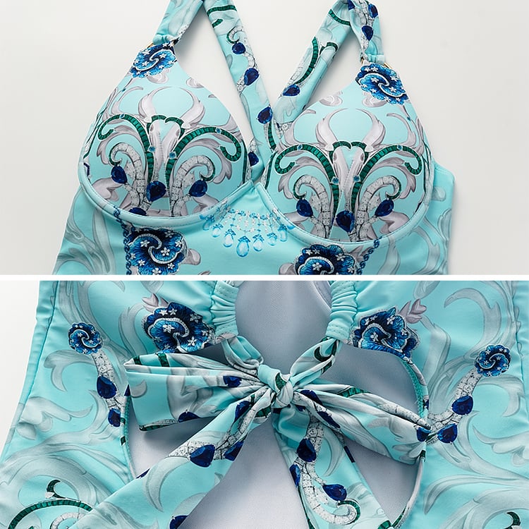 Dbvacay  Floral Print Flared Skirt Swimsuit Set